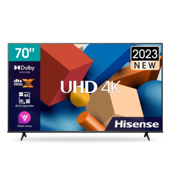 Hisense 70 – Inch UHD 4K Smart VIDAA TV 70A6KS (2023), Airplay 2, HDR, Bluetooth, Wifi, USB, HDMI With Inbuilt Free To Air Decoder – Black